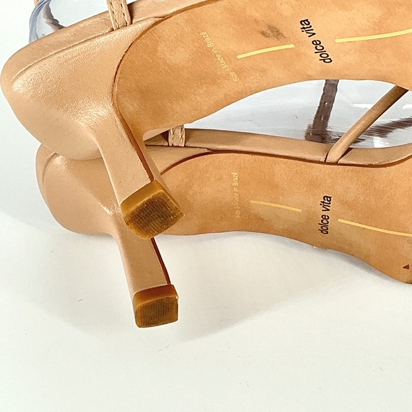 Dolce Vita Size 8 Tan Leather Strappy Kitten Heel Sandals Square Toe Gold Mylee - Picture 11 of 14